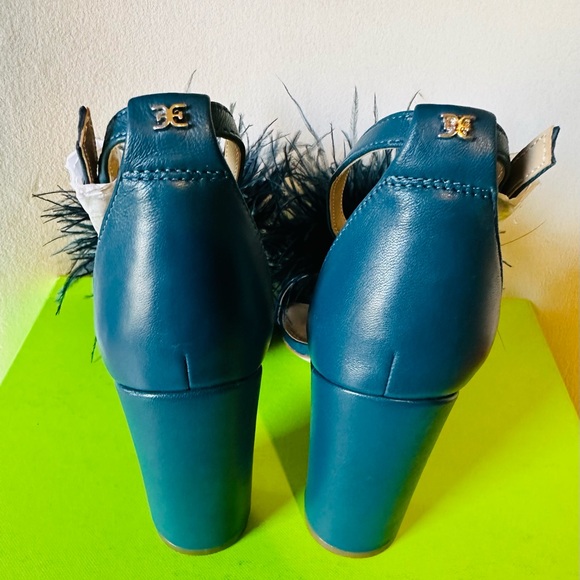 San Edelman yarofeather sandals heels women blue ankle strap New sz#6M - Picture 8 of 16